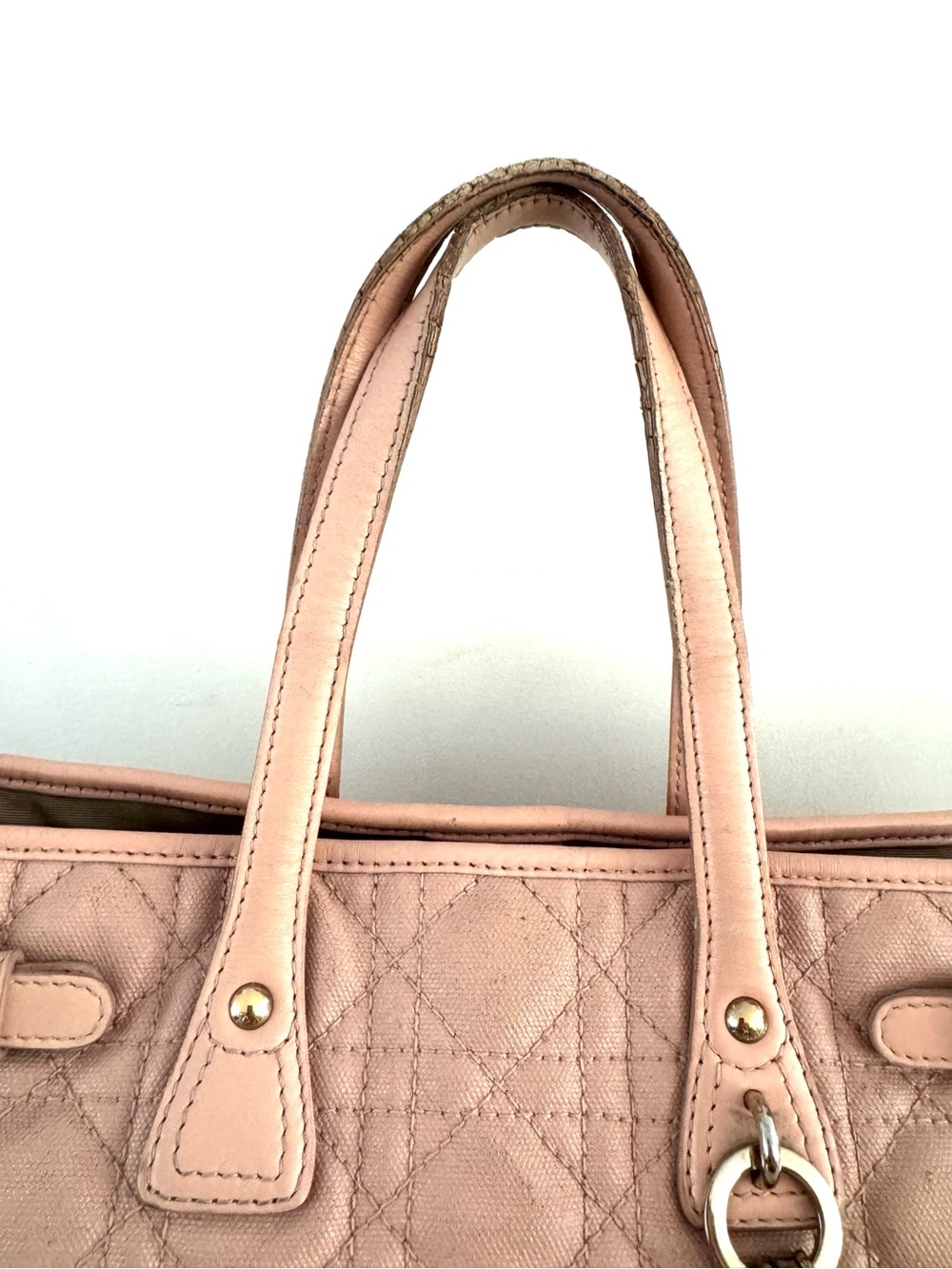 CHRISTIAN DIOR Pink Cannage Quilted Canvas Tote Bag w/ Dior Charm - Picture 7 of 9